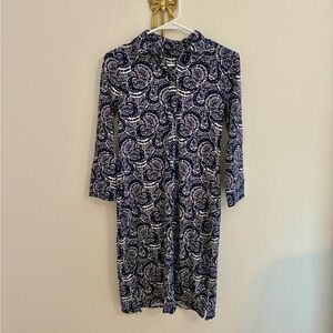Talbots Blue and White Paisley Dress Button XS